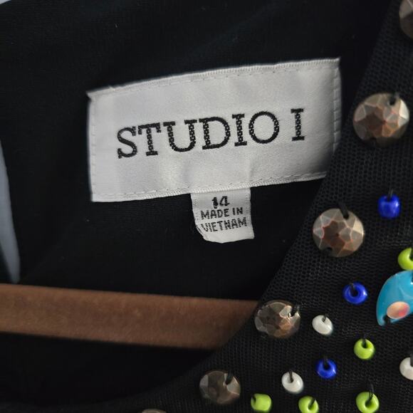 Studio I Multicolor Paisley Beaded Dress size 14 Bohemian Workwear Office Modest - Picture 3 of 8